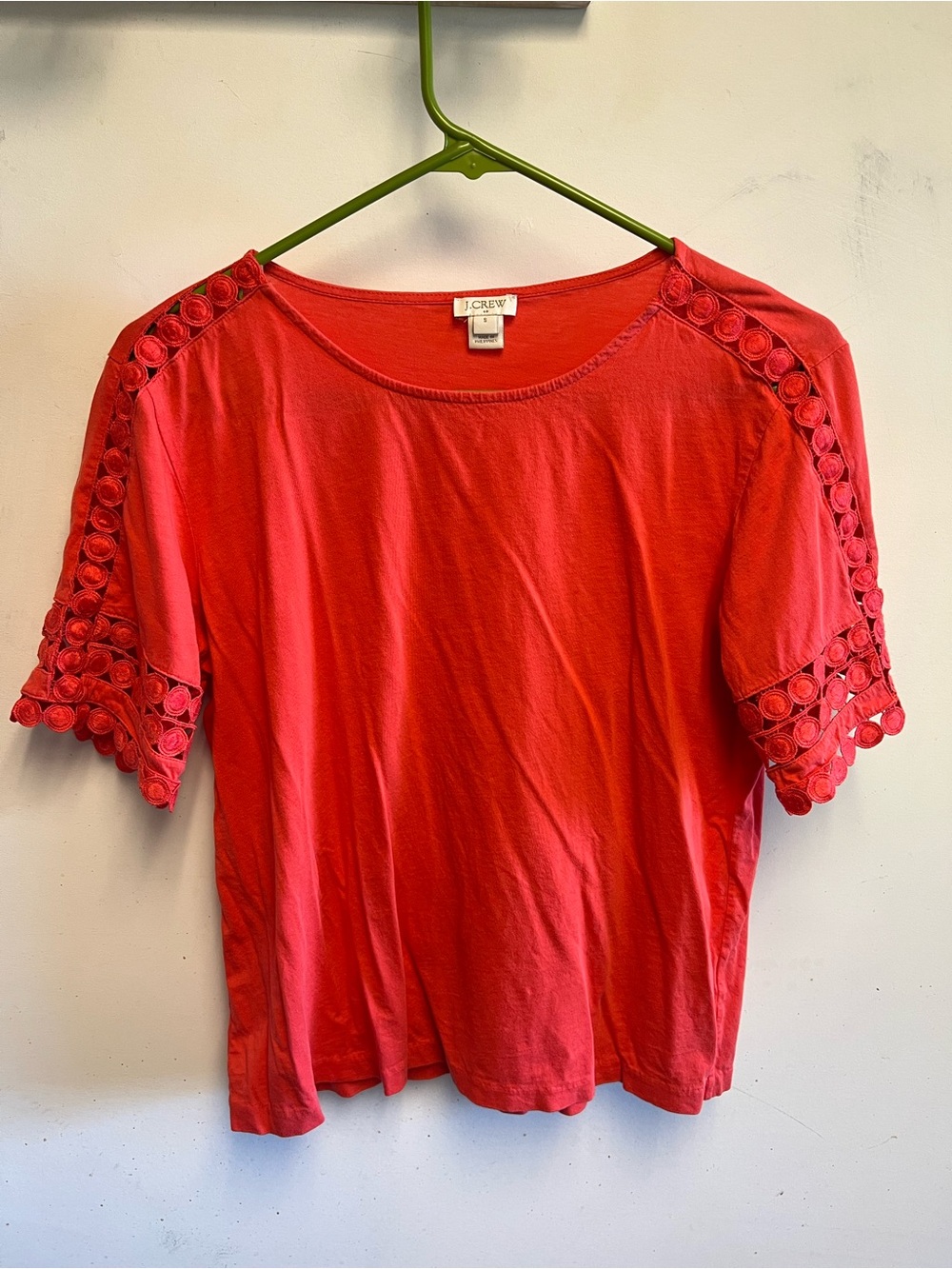 J. Crew Women’s Red Short-Sleeve Eyelet Detail Top